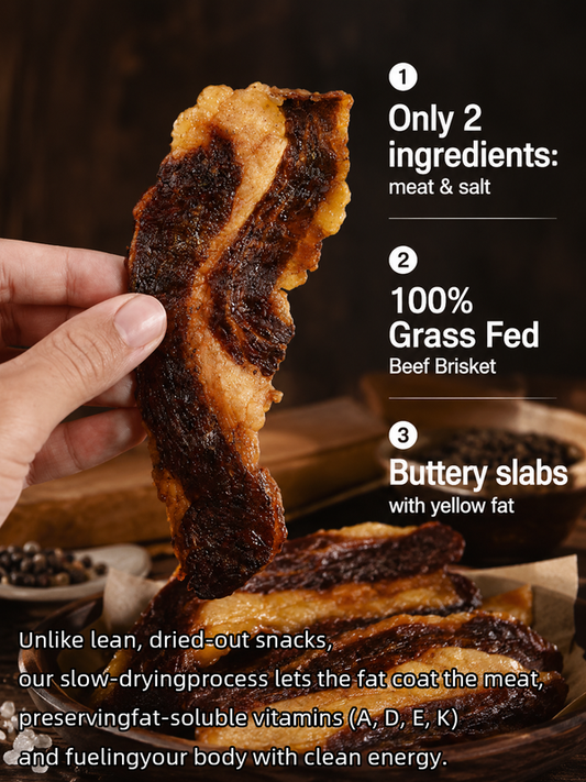 🐮100% Grass‑Fed Grass‑Finished Beef Brisket Chunks, Pure Meat & Salt Beef Jerky Snack-G$